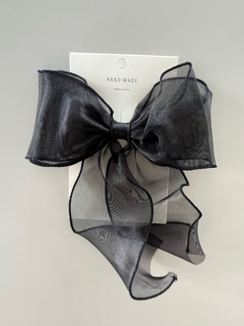 Hand-Made Black Sheer Organza Oversized Hair Bow Hair Clip - New in Package